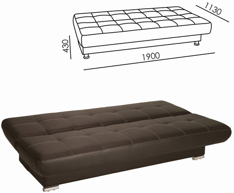 Диван мягкий раскладной &quot;Модесто&quot;, 1900х900х820 мм, экокожа, коричневый