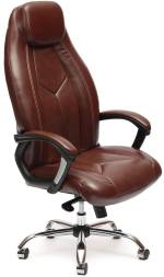 Кресло BOSS люкс (хром) кож/зам, коричневый/коричневый перфорированный, 2 TONE/2 TONE /06