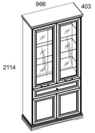 Шкаф с витриной Валенсия серый 2V2D1S Н