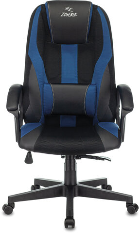 Кресло компьютерное ZOMBIE-9/BL+BLUE, подушка, экокожа/ткань, черное/синее, 1583708