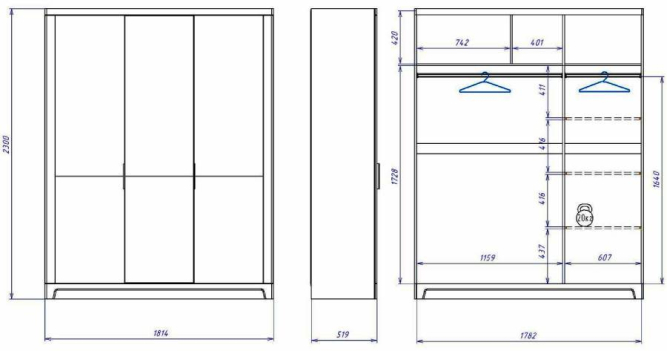 Шкаф 3-х дверный широкий глухой Юта