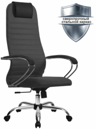 Кресло офисное МЕТТА &quot;SU-B-10&quot; хром, ткань-сетка, сиденье и спинка мягкие, темно-серое