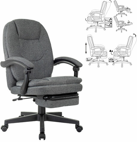 Кресло офисное CH-868MSG-F, синхромеханизм, подставка для ног, ткань, серое, 1998751