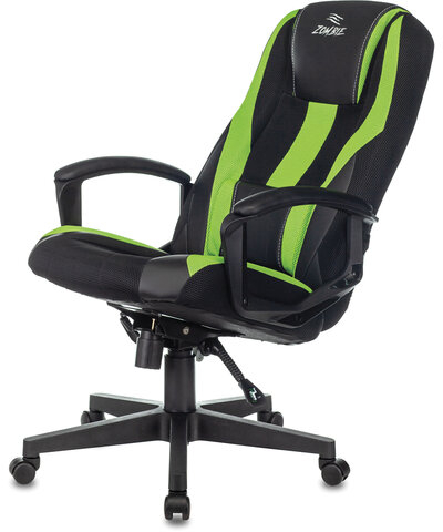 Кресло компьютерное ZOMBIE-9/BL+SD, подушка, экокожа/ткань, черное/зеленое, 1583709