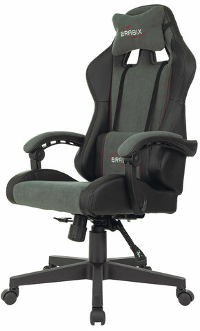 Кресло компьютерное BRABIX &quot;Striker GM-121&quot;, синхромеханизм, 2 подушки, экокожа/велюр, черное/серое, 532961