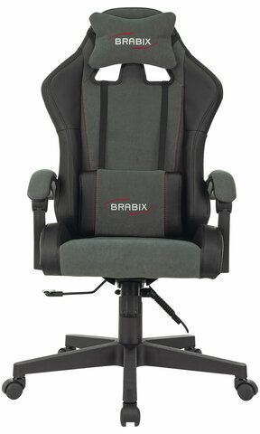 Кресло компьютерное BRABIX &quot;Striker GM-121&quot;, синхромеханизм, 2 подушки, экокожа/велюр, черное/серое, 532961