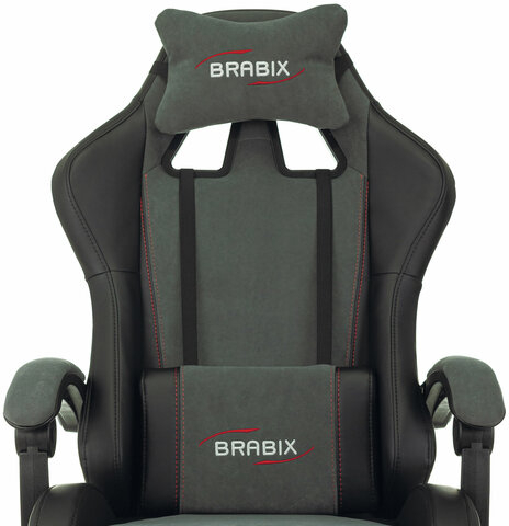 Кресло компьютерное BRABIX &quot;Striker GM-121&quot;, синхромеханизм, 2 подушки, экокожа/велюр, черное/серое, 532961