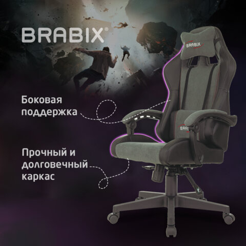 Кресло компьютерное BRABIX &quot;Striker GM-121&quot;, синхромеханизм, 2 подушки, экокожа/велюр, черное/серое, 532961
