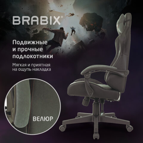 Кресло компьютерное BRABIX &quot;Striker GM-121&quot;, синхромеханизм, 2 подушки, экокожа/велюр, черное/серое, 532961