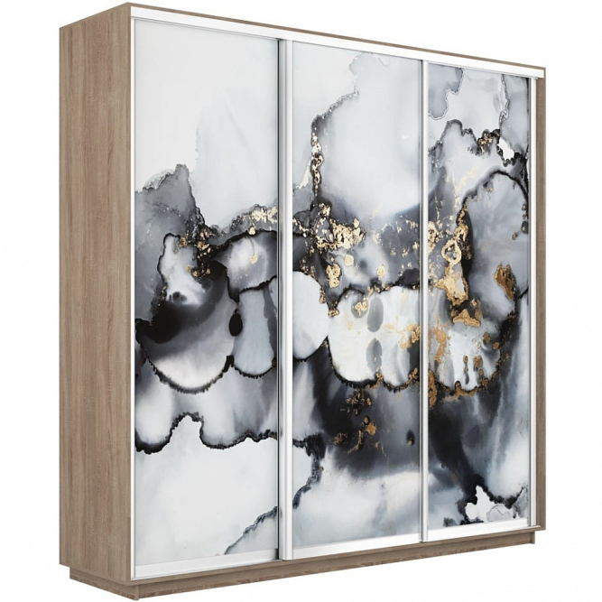 Шкаф-купе Экспресс 3-х дверный (Фото №1001 Абстракция серая)