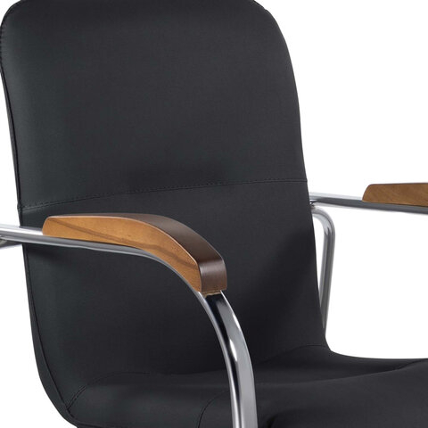 Кресло для приемных и переговорных BRABIX &quot;Samba CF-103&quot;, хром, орех (D-8), к/з черный, собрано, 532756