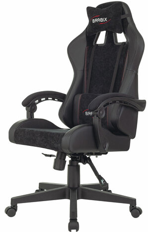 Кресло компьютерное BRABIX &quot;Striker GM-121&quot;, синхромеханизм, 2 подушки, экокожа/велюр, черное, 532962