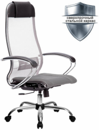 Кресло офисное МЕТТА &quot;К-3&quot; хром, ткань-сетка, сиденье и спинка регулируемые, светло-серое