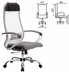 Кресло офисное МЕТТА &quot;К-3&quot; хром, ткань-сетка, сиденье и спинка регулируемые, светло-серое