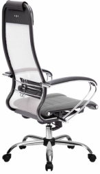 Кресло офисное МЕТТА &quot;К-3&quot; хром, ткань-сетка, сиденье и спинка регулируемые, светло-серое