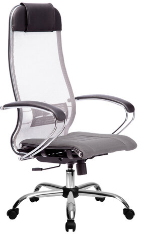 Кресло офисное МЕТТА &quot;К-3&quot; хром, ткань-сетка, сиденье и спинка регулируемые, светло-серое