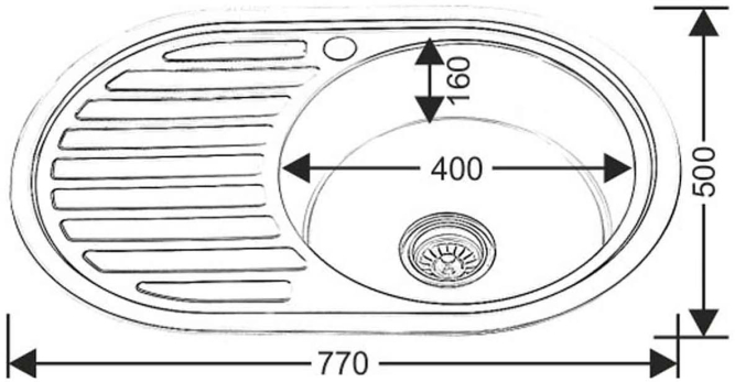 Мойка WW 7750L-P 0.6/160 овал чаша слева