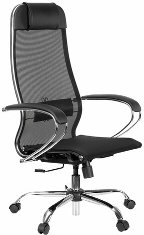 Кресло офисное МЕТТА &quot;К-12&quot;, хром, ткань-сетка, сиденье и спинка регулируемые, черное
