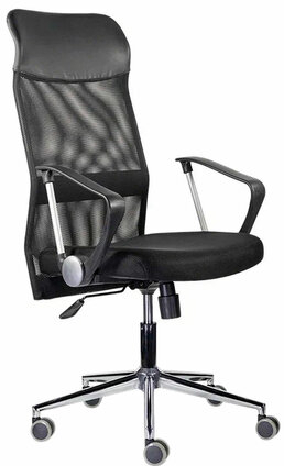 Кресло &quot;Директ Лайт&quot; МС-040, высокая спинка, с подлокотниками, хром, черное