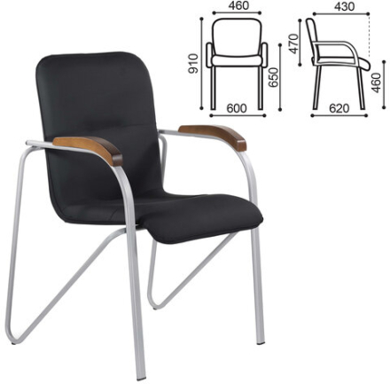 Кресло для приемных и переговорных BRABIX &quot;Samba CF-104&quot;, серый, орех (D-8), к/з черный, собрано, 532759