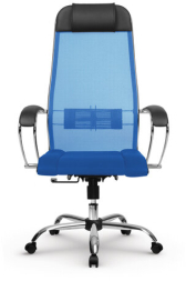 Кресло офисное МЕТТА &quot;К-3&quot; хром, ткань-сетка, сиденье и спинка регулируемые, синее