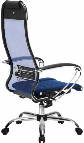 Кресло офисное МЕТТА &quot;К-3&quot; хром, ткань-сетка, сиденье и спинка регулируемые, синее