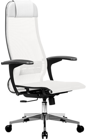 Кресло офисное МЕТТА &quot;К-4-Т&quot; хром, прочная сетка, сиденье и спинка регулируемые, белое