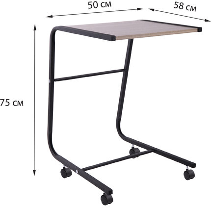 Стол BRABIX &quot;Smart CD-012&quot;, 500х580х750 мм, ЛОФТ, на колесах, металл/ЛДСП дуб, каркас черный, 641880