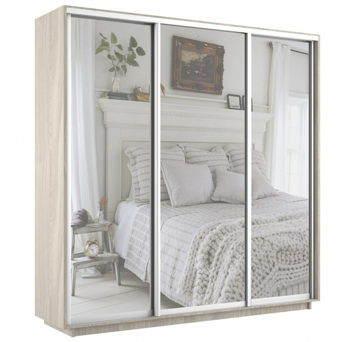 Шкаф-купе Экспресс 3-х дверный ( Зеркало) Ясень шимо светлый