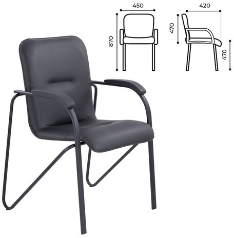 Кресло для приемных и переговорных BRABIX &quot;Samba CF-107&quot;, черный каркас, кожзам черный, собранное, 533189