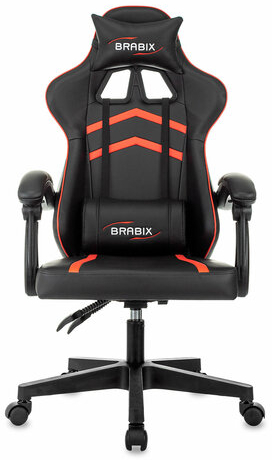 Кресло компьютерное BRABIX &quot;Shooter GM-123&quot;, 2 подушки, экокожа, черное/красное, 533190