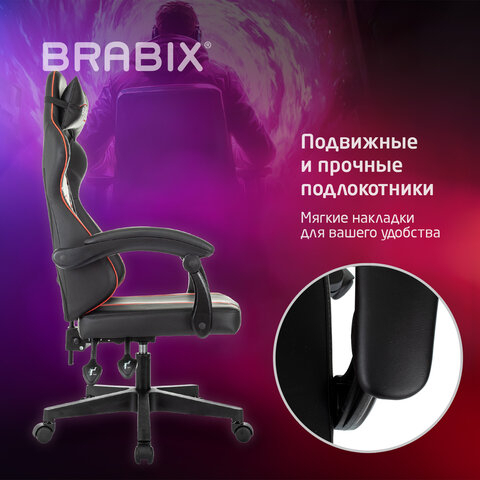 Кресло компьютерное BRABIX &quot;Shooter GM-123&quot;, 2 подушки, экокожа, черное/красное, 533190