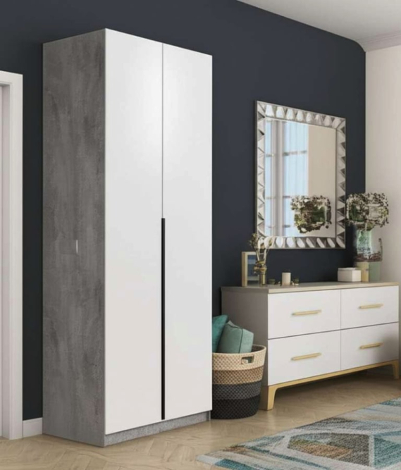 Шкаф 2-створчатый ШК 5 (800) Цемент светлый/Белый шагрень