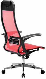 Кресло офисное МЕТТА &quot;К-4-Т&quot; хром, прочная сетка, сиденье и спинка регулируемые, красное