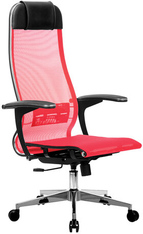 Кресло офисное МЕТТА &quot;К-4-Т&quot; хром, прочная сетка, сиденье и спинка регулируемые, красное