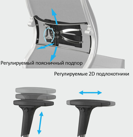 Кресло МЕТТА &quot;ErgoLife&quot; 10 B1-104D, хром, синхромеханизм, 2D-подлокотники, прочная сетка, черное