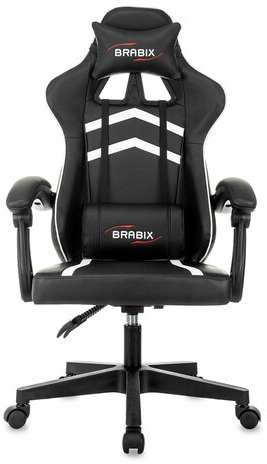 Кресло компьютерное BRABIX &quot;Shooter GM-123&quot;, 2 подушки, экокожа, черное/белое, 533191