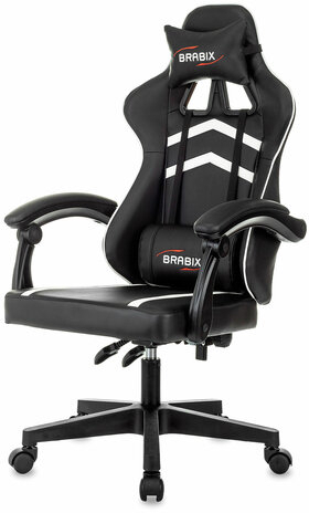 Кресло компьютерное BRABIX &quot;Shooter GM-123&quot;, 2 подушки, экокожа, черное/белое, 533191