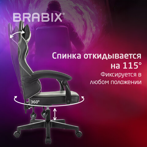Кресло компьютерное BRABIX &quot;Shooter GM-123&quot;, 2 подушки, экокожа, черное/белое, 533191