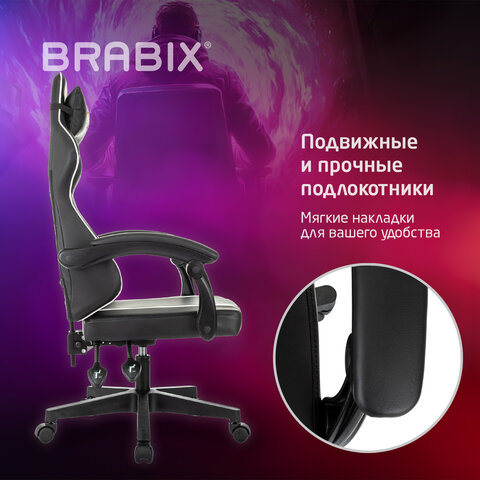 Кресло компьютерное BRABIX &quot;Shooter GM-123&quot;, 2 подушки, экокожа, черное/белое, 533191