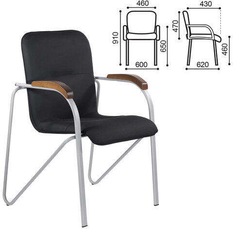 Кресло для приемных и переговорных BRABIX &quot;Samba CF-106 BOX-2&quot;, серый, орех (D-8), черный, разобрано, 532763