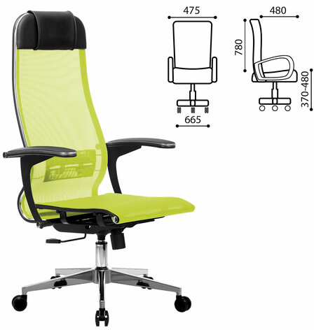 Кресло офисное МЕТТА &quot;К-4-Т&quot; хром, прочная сетка, сиденье и спинка регулируемые, светло-зеленое