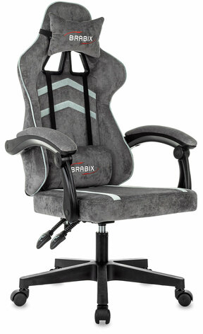 Кресло компьютерное BRABIX &quot;Shooter GM-123&quot;, 2 подушки, ткань, серое, 533192