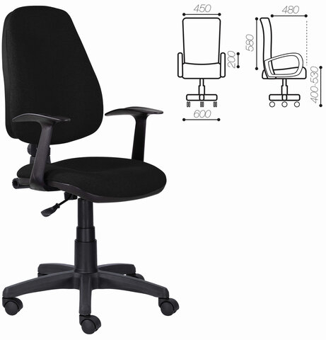 Кресло BRABIX &quot;Comfort MG-321&quot;, регулируемая эргономичная спинка, ткань, черное, 532556