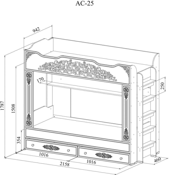 Кровать двухъярусная Ассоль АС-25 белое дерево