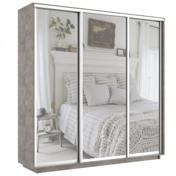 Шкаф-купе Экспресс 3-х дверный ( Зеркало) Бетон