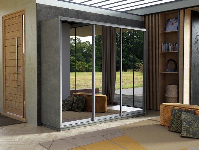 Шкаф-купе Экспресс 3-х дверный ( Зеркало) Бетон