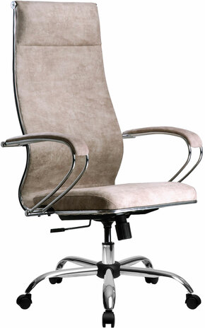 Кресло офисное МЕТТА "L1m 42", хром, сиденье и спинка мягкие, велюр, бежевое