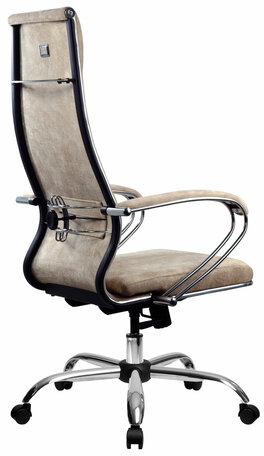 Кресло офисное МЕТТА "L1m 42", хром, сиденье и спинка мягкие, велюр, бежевое