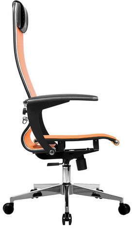 Кресло офисное МЕТТА &quot;К-4-Т&quot; хром, прочная сетка, сиденье и спинка регулируемые, оранжевое